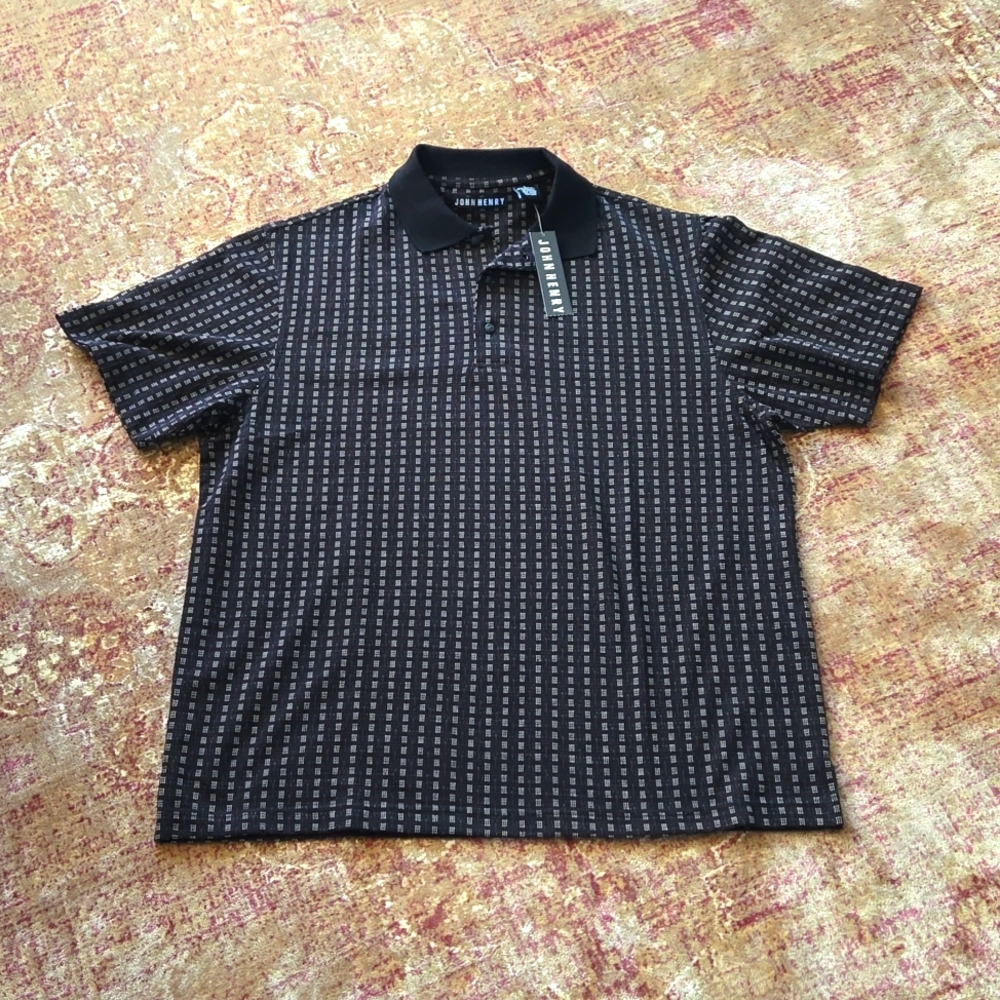 John Henry Polo Shirt Men Large Golf Collar Short Sleeve